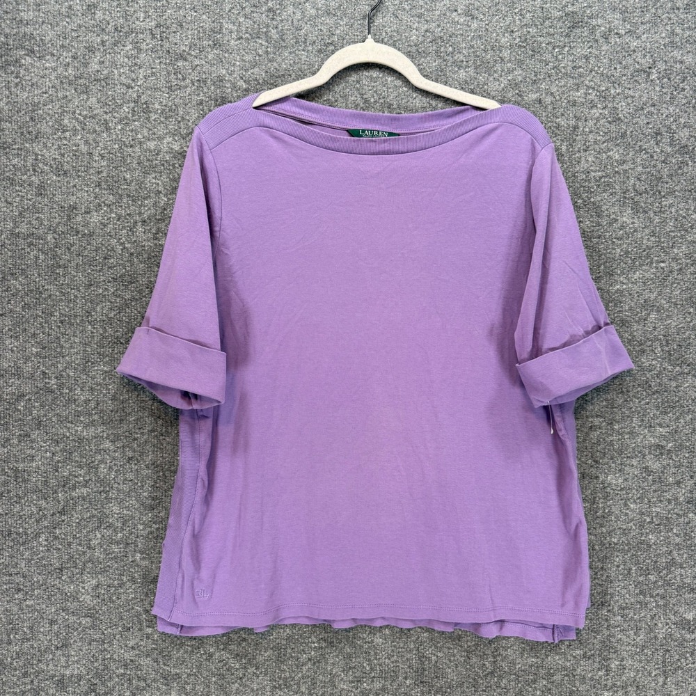 Lauren Ralph Lauren Top Womens 2X Purple Boatneck Cuffed Sleeve Ribbed Casual